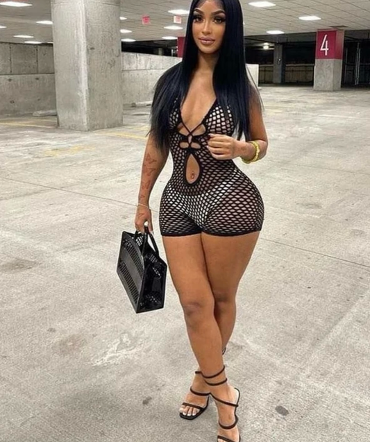 After Hours Fishnet Cutout Romper